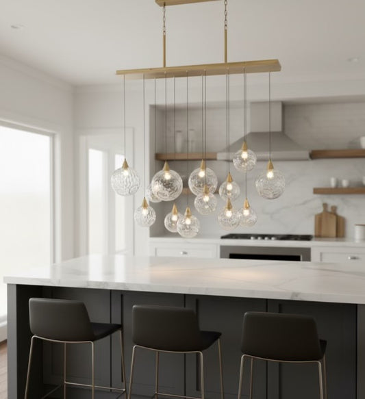 CELINA 60" CLEAR WATER GLASS LINEAR CHANDELIER - 13 LIGHTS