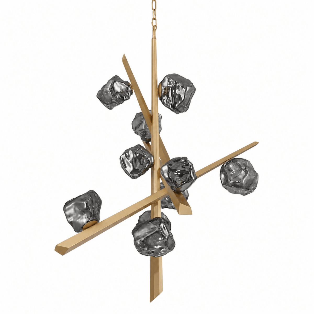 Sputnik chandeliers with starburst arms in aged brass and smoked glass for dining and living rooms — Azzaro Home Luxury Lighting