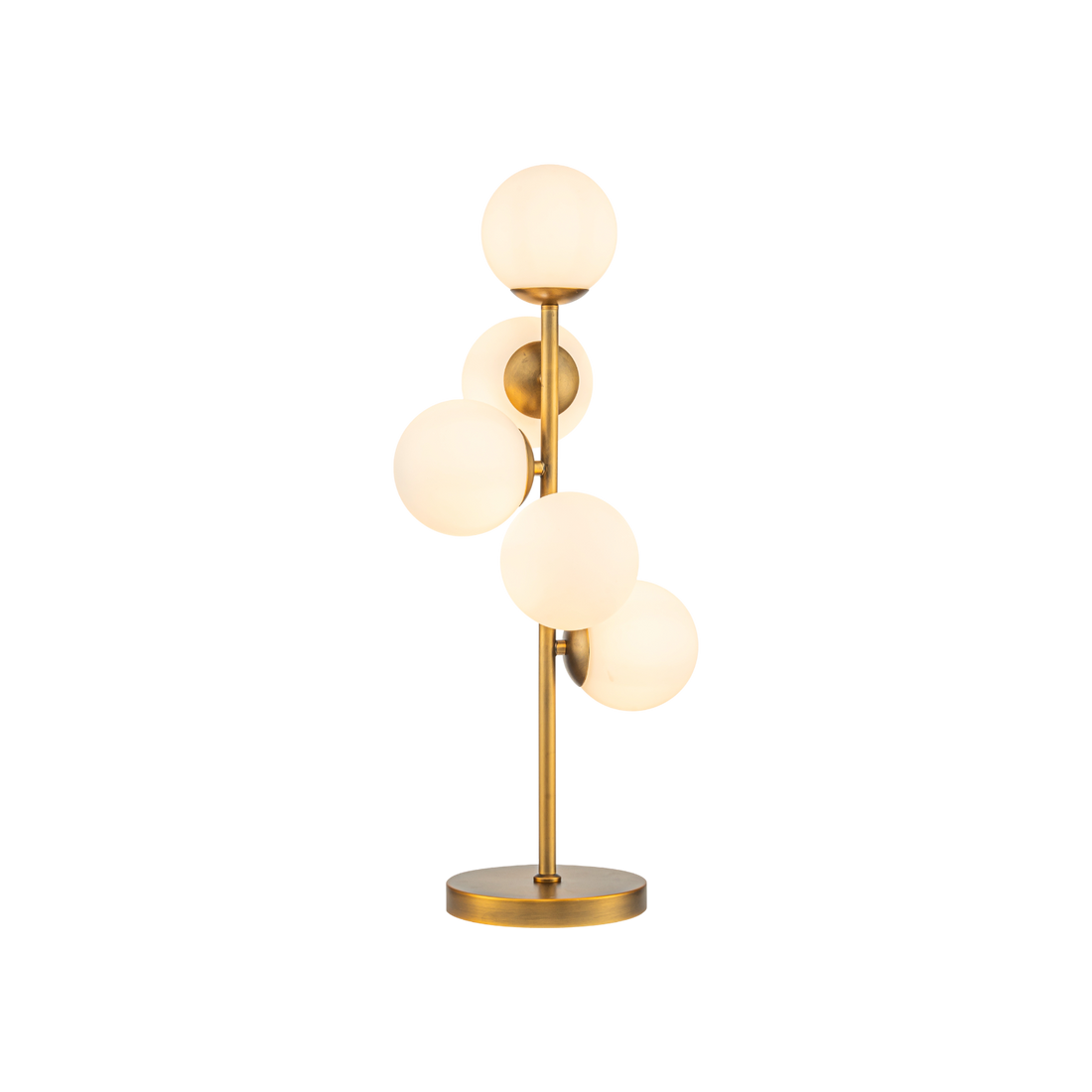 Azzaro Home's Orion 5-Globe Staggered Table Lamp illuminating a sophisticated interior in bronze - Ah25 11 18 perspective