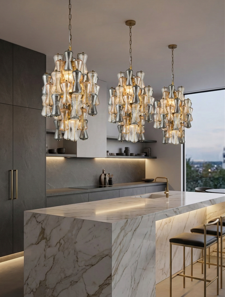 Vega 20" Glass Chandelier, Clear, Smoke and Amber