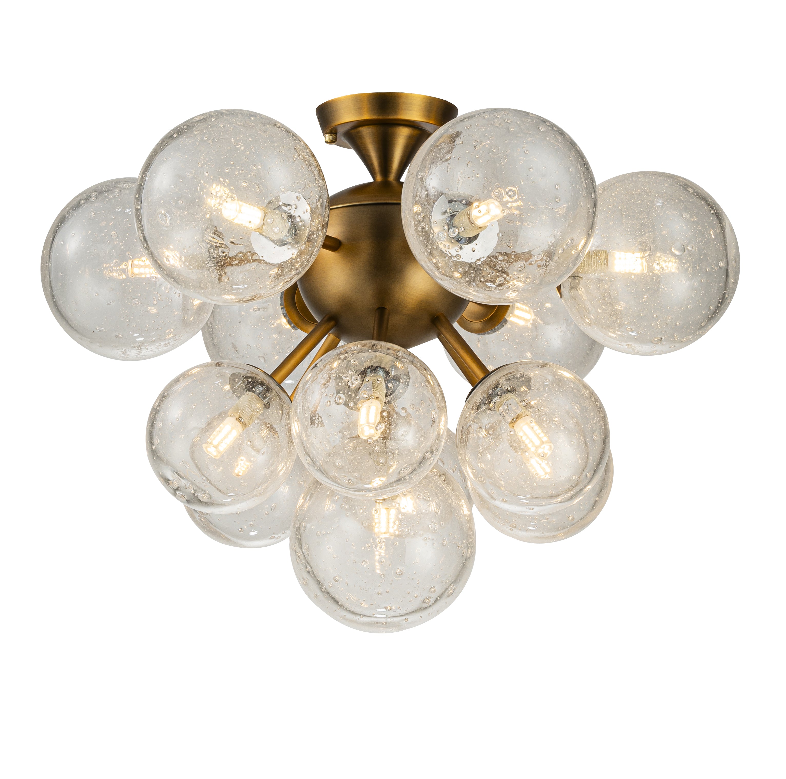Luxury flushmount Orbit Aged Brass Globe 15-Light Semi-Flushmount by Azzaro Home showcasing iron and glass construction in aged brass - Ah25 11 86 view