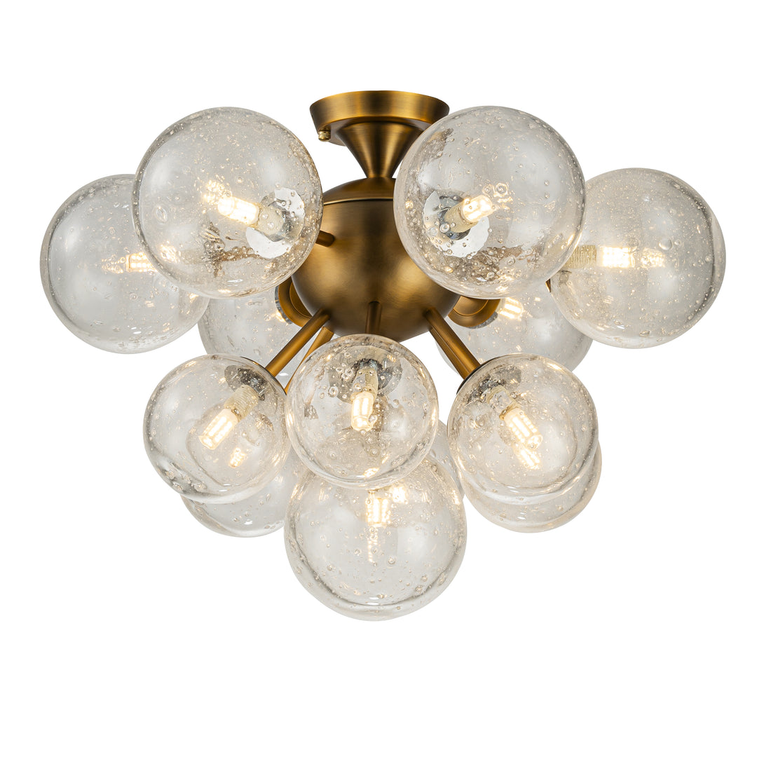 Luxury flushmount Orbit Aged Brass Globe 15-Light Semi-Flushmount by Azzaro Home showcasing iron and glass construction in aged brass - Ah25 11 86 view