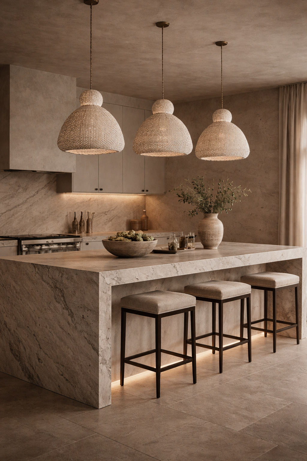 Architectural detail of the Azzaro Home Bali Bell 32" White Rattan Pendant finished in aged brass - Ah25 17 4 Lifestyle perspective