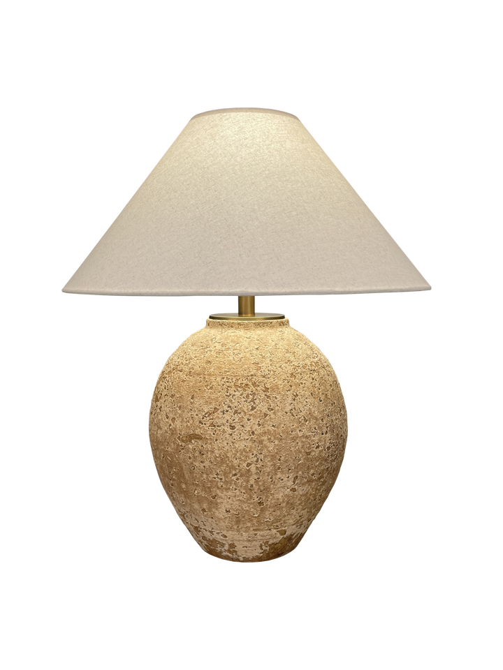 The Helena Aged Ceramic Table Lamp lighting fixture from Azzaro Home featuring a aged brass patina - Ah25 30 7