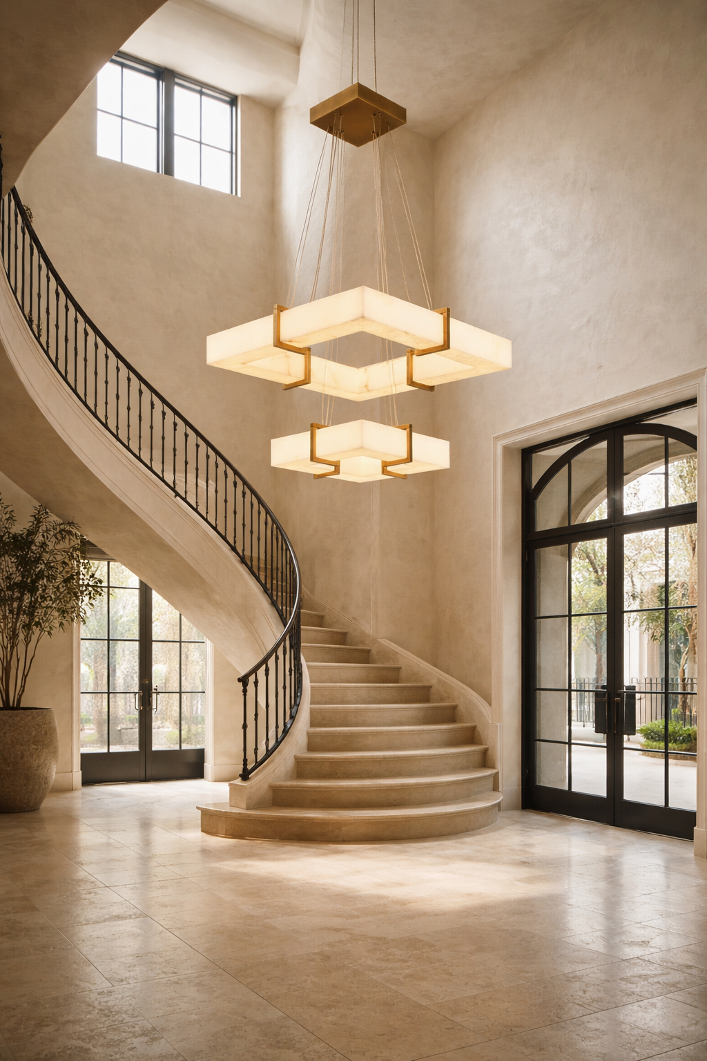 Architectural detail of the Azzaro Home Lunexa Frame 2-Tier Parallel Chandelier finished in bronze - Ah25 4 5 Lifestyle