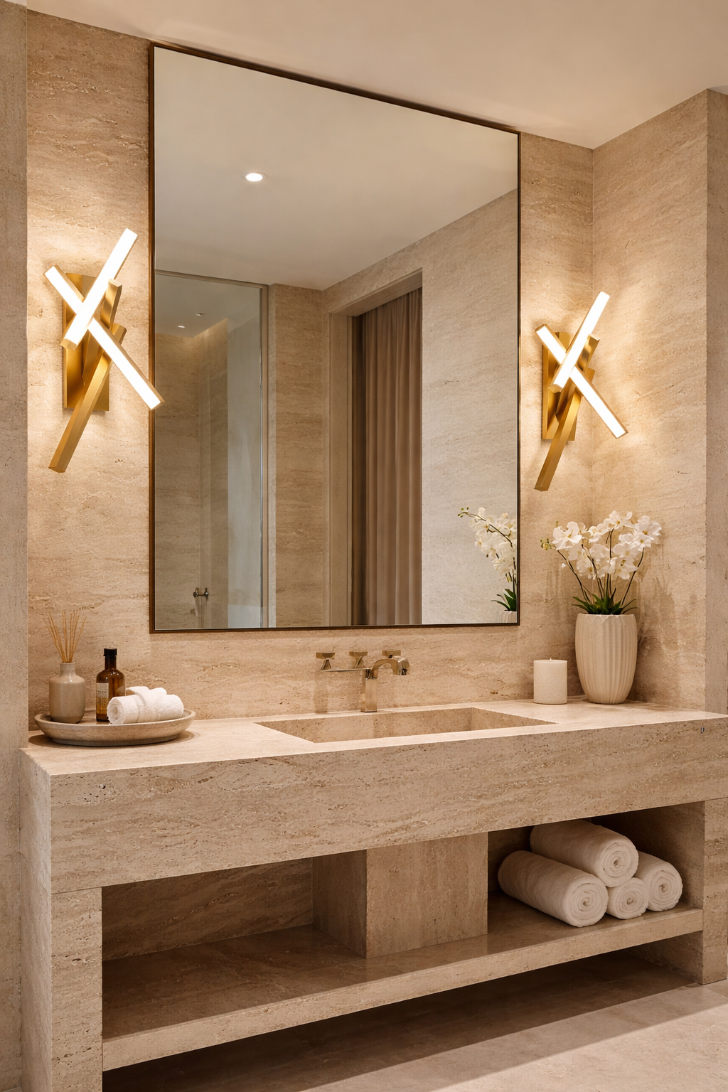 Architectural detail of the Azzaro Home Erratic Forms LED Wall Sconce finished in aged brass - Ah25 68 12 Lifestyle 43745E7D 4554 4567 A68F 83A9739B990E view