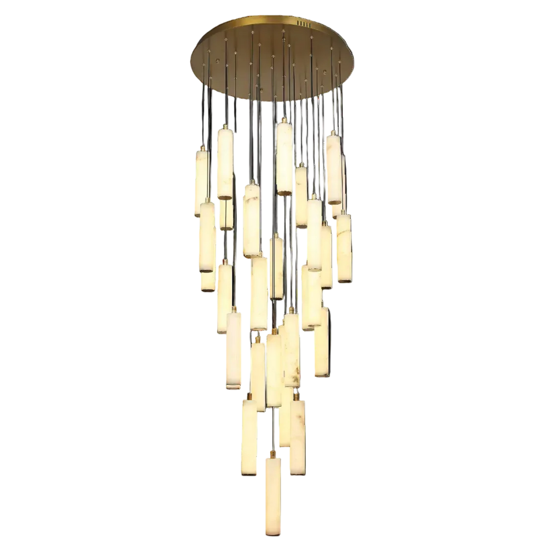 Luxury lighting fixture Aman Cascade 31-Light Alabaster Chandelier by Azzaro Home showcasing metal and glass construction in bronze - Aman Cascade 31 Light Alabaster Chandelier perspective