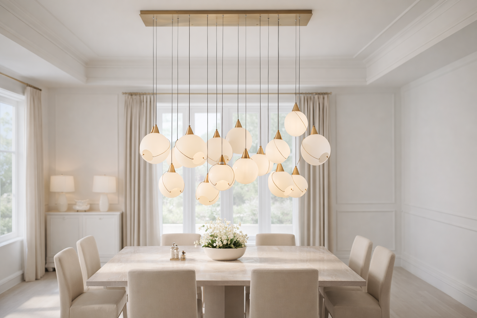 Azzaro Home Celina 60" Opal Glass Linear Chandelier- 13 Lights in bronze - Celina 60 Opal Glass Linear Chandelier 13 Lights