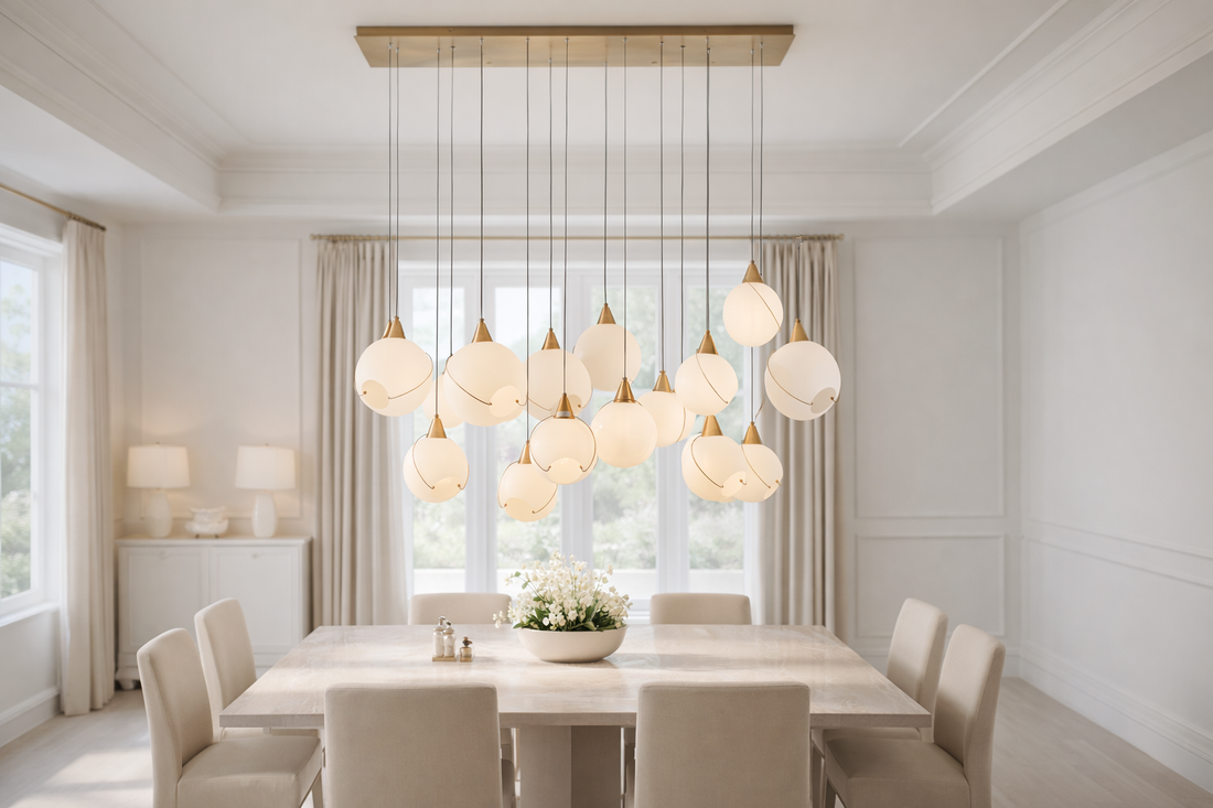 Azzaro Home Celina 60" Opal Glass Linear Chandelier- 13 Lights in bronze - Celina 60 Opal Glass Linear Chandelier 13 Lights