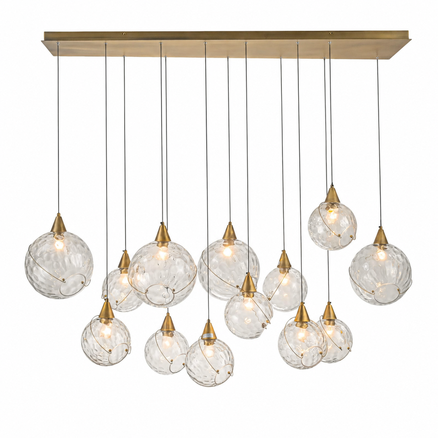 Celina 60" Clear Water Glass Linear Chandelier - 13 Lights