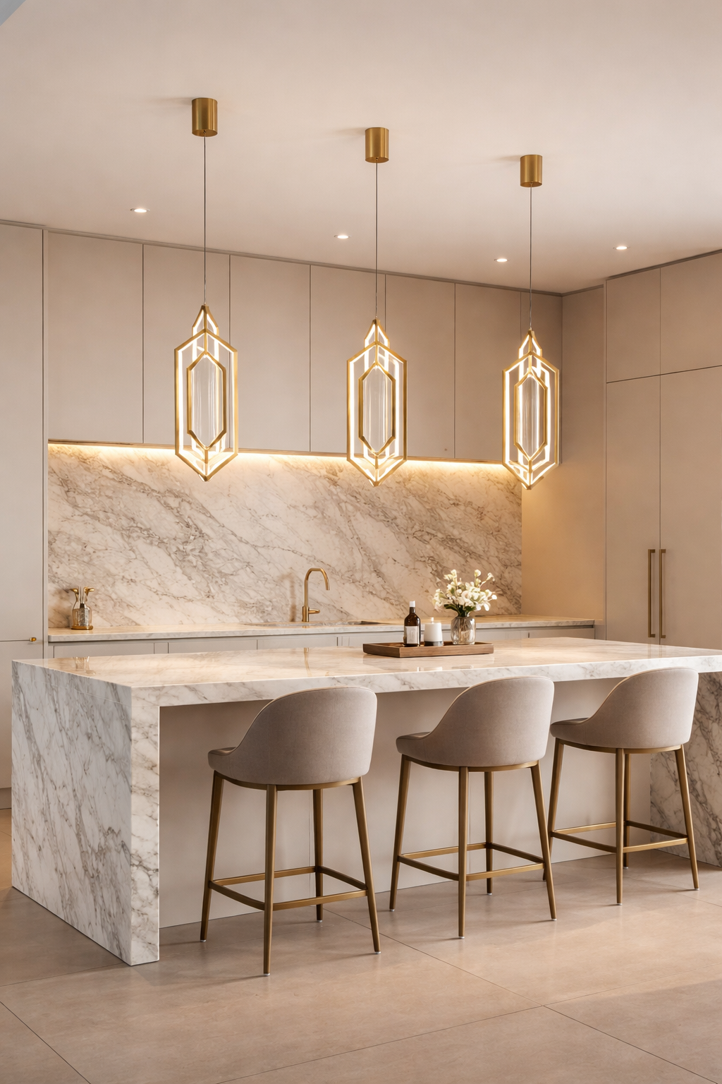The Hexa Verge Hexagon LED Pendant lighting fixture from Azzaro Home featuring a aged brass patina - Chatgpt Image Mar 20 2026 01 51 04 Am view