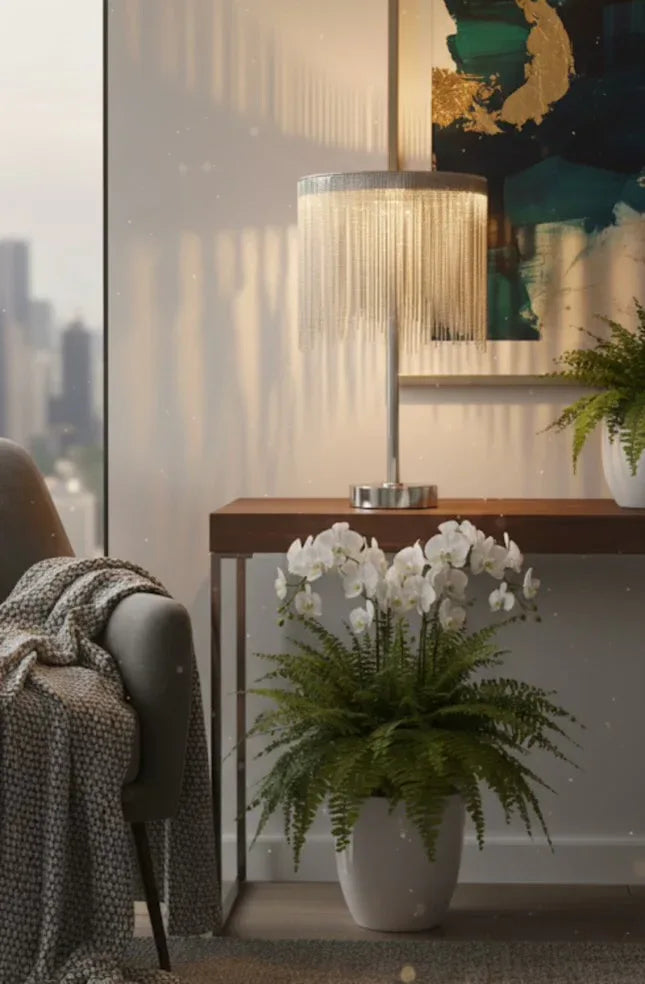 Azzaro Home Fringe Noir Tassel LED Table Lamp in chrome - Img 6190 view