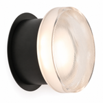 Modern wall light fixture with black finish and textured glass shade on a white background
