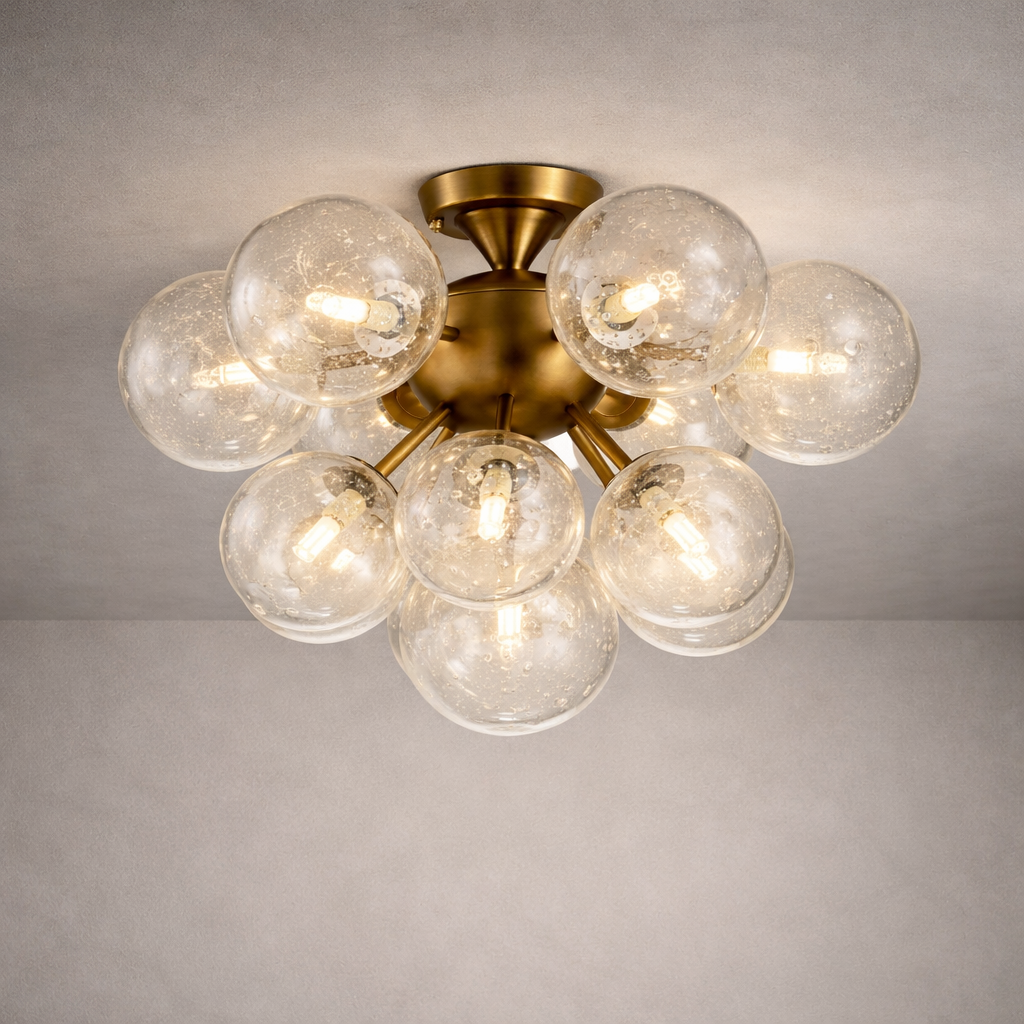 Orbit 13-Globe Aged Brass Semi-Flushmount