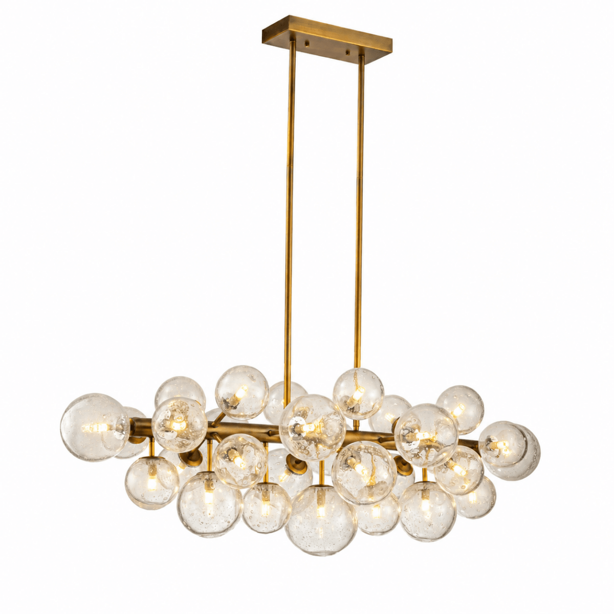 Orbit 29 - Globe Aged Brass Linear Chandelier