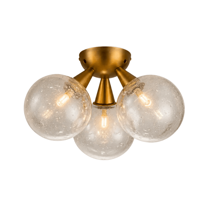 Orbit 3 - Globe Aged Brass Semi - Flush Mount