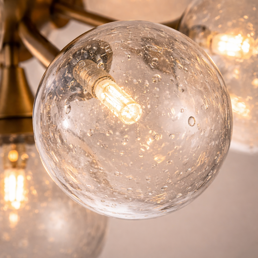 Orbit 13-Globe Aged Brass Semi-Flushmount