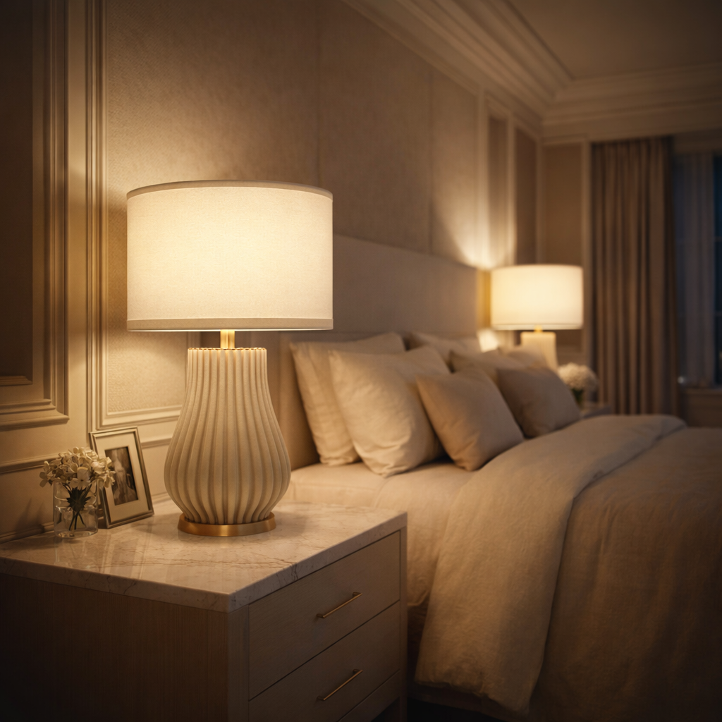 The Velora Table Lamp lighting fixture from Azzaro Home featuring a aged brass patina - Velora Bedside Table Lamp view